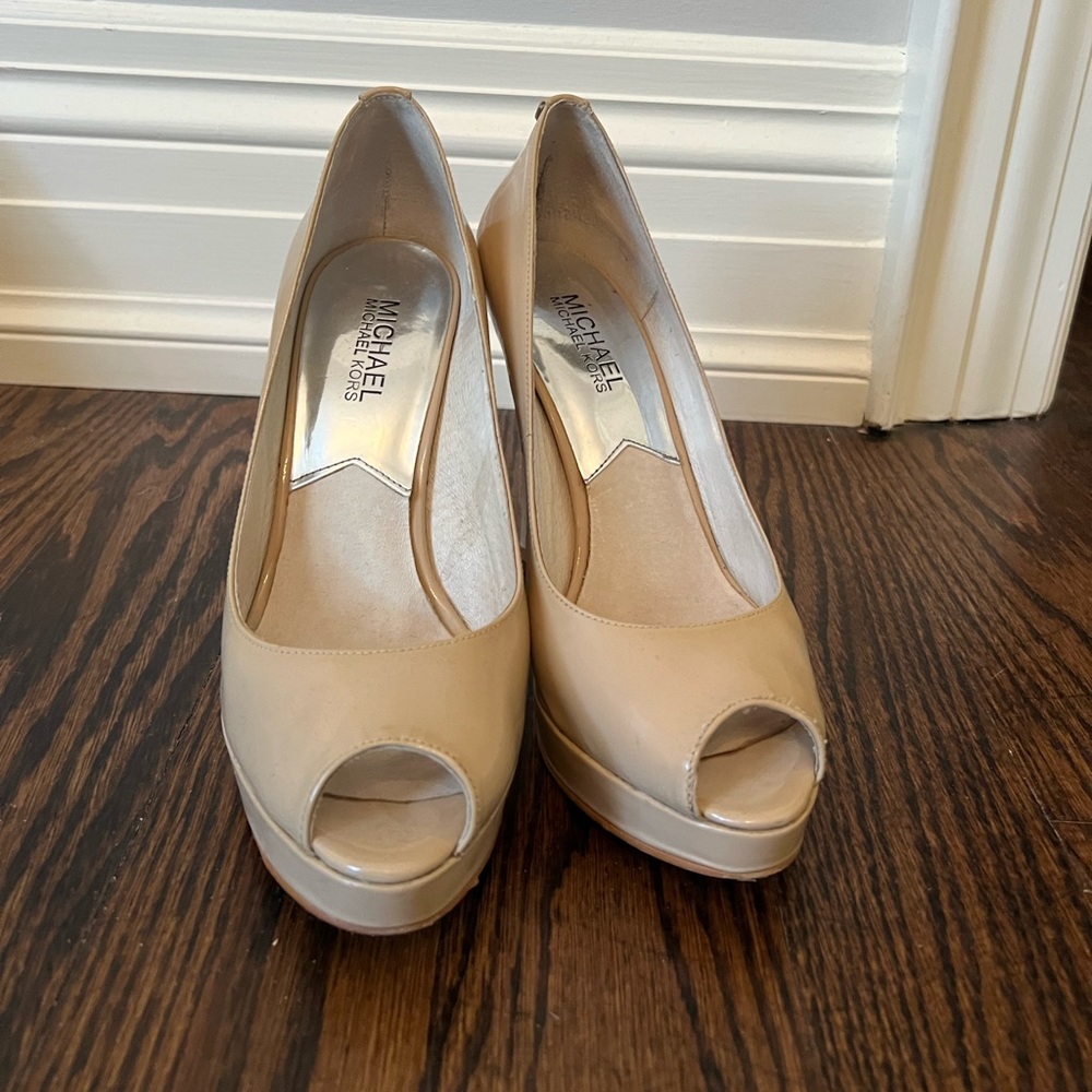 Michael Kors patent nude leather heels